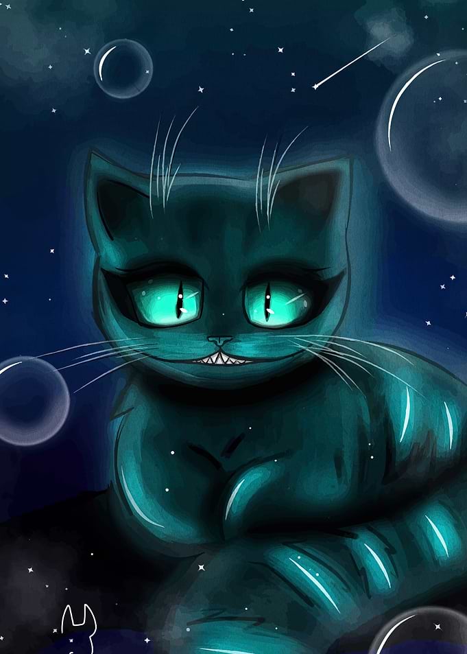 Mystical Cat in Starry Night