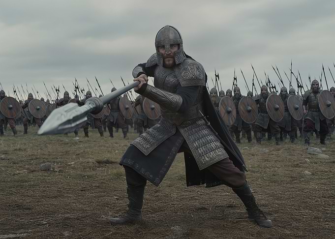 Viking Warrior with Spear in Battle