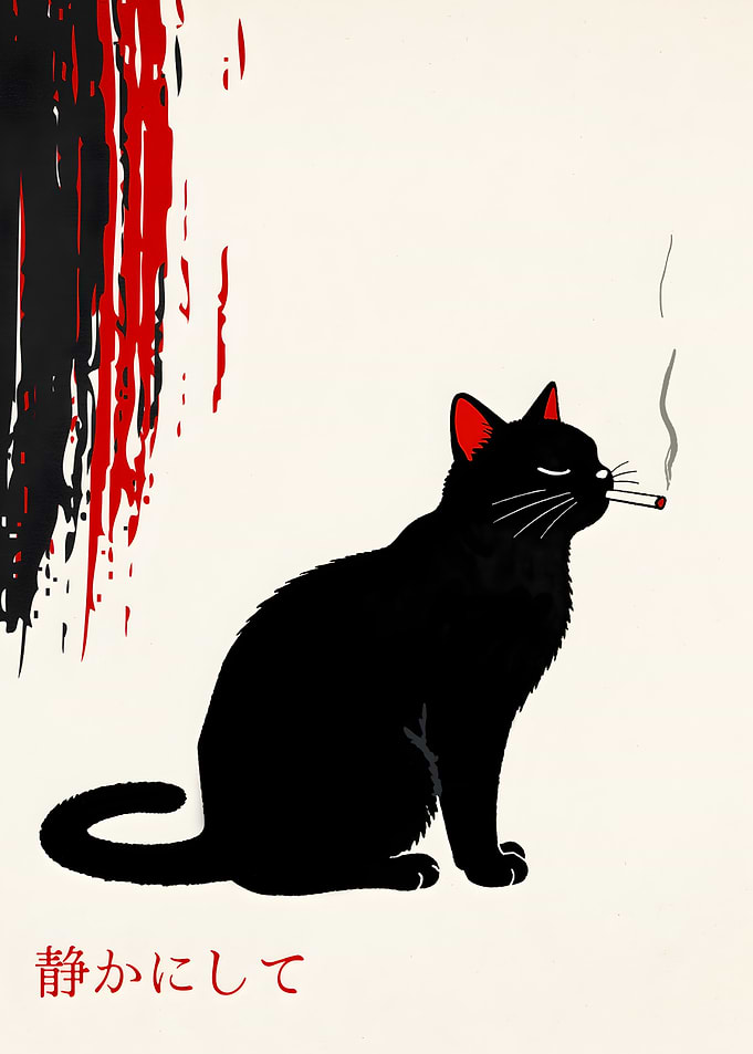 Smoking Cat Japanese Art