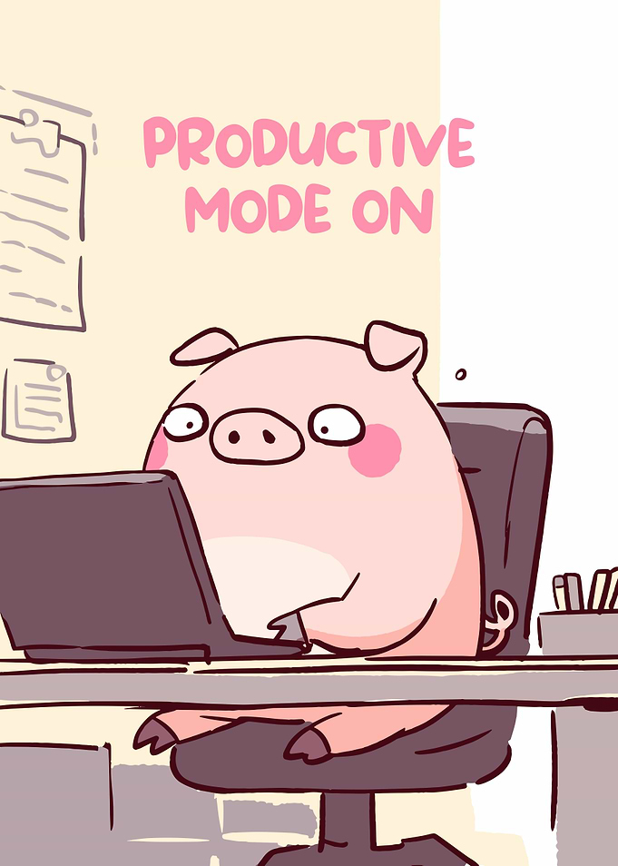 Productive Pig Cartoon