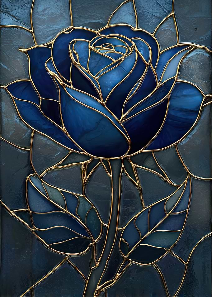 Blue Rose Stained Glass Art