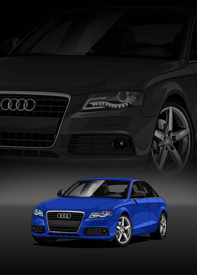 Blue Audi A4 Car Illustration