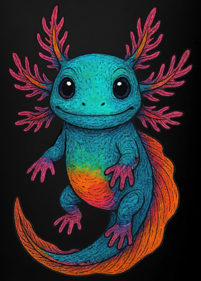 Cute Axolotl Black Background