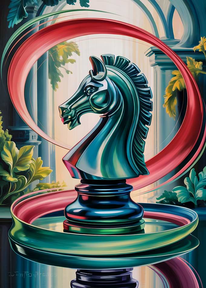 Chess Knight Sculpture with Red Ring