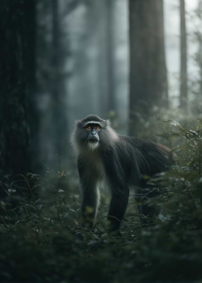 Monkey in Misty Forest