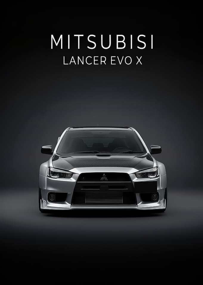 silver Mitsubishi Lancer EVO X poster