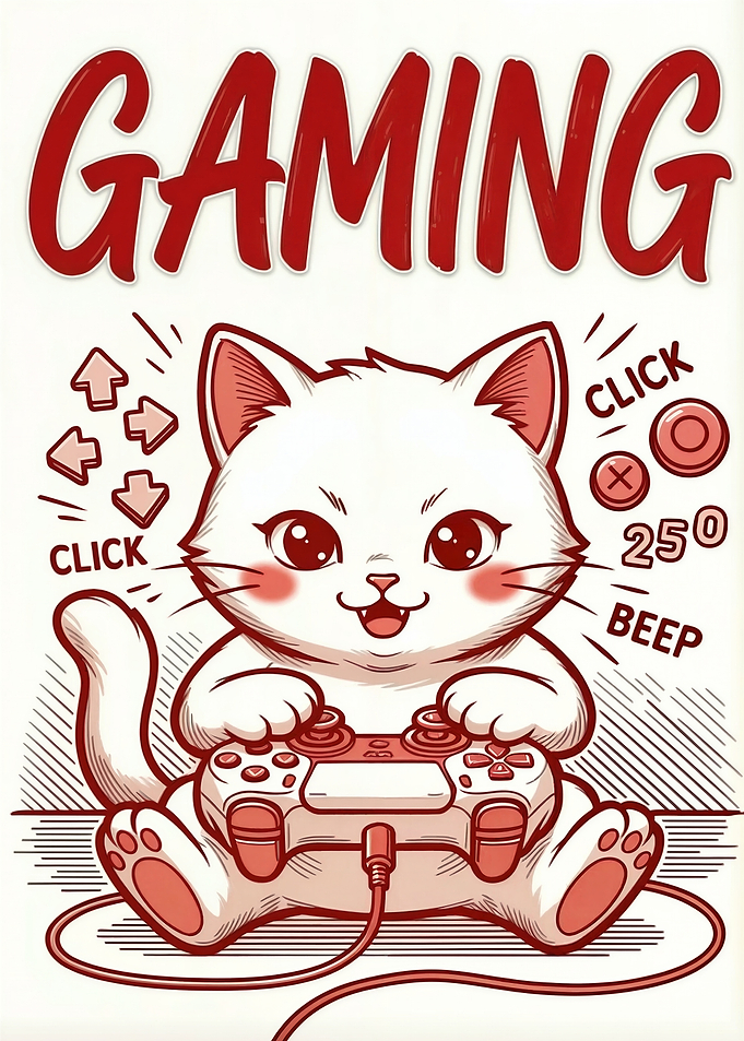 Cute Cat Gamer Illustration