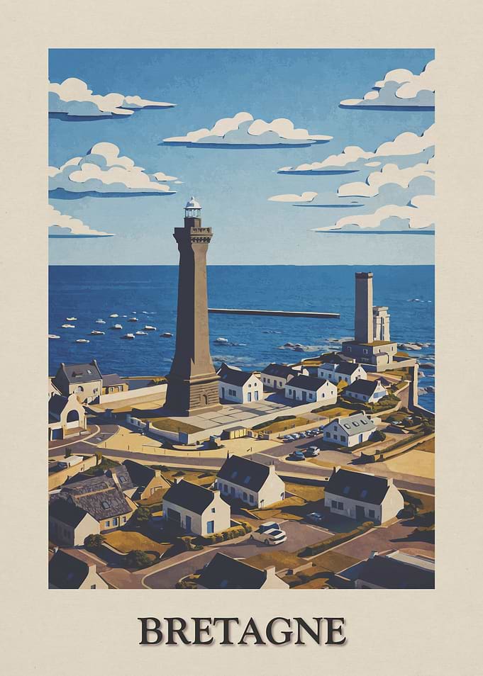 Brittany, France coastal town illustration