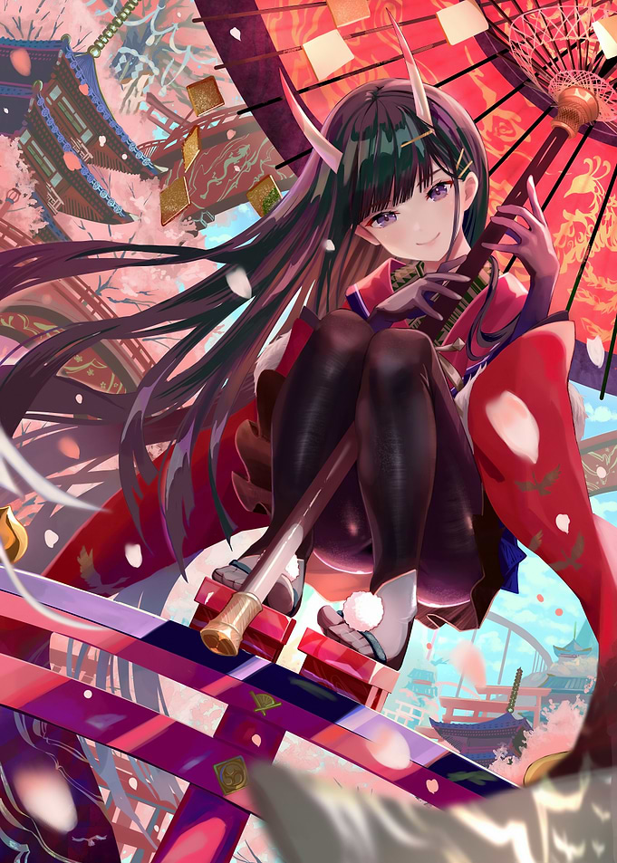 Anime Girl with Horns and Umbrella