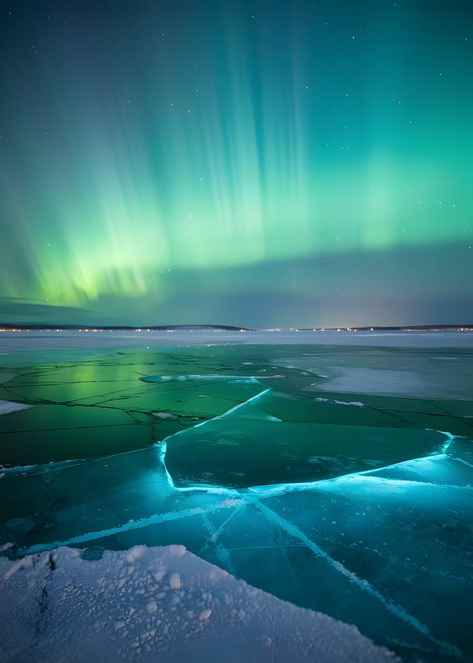 Aurora Borealis over Frozen Lake