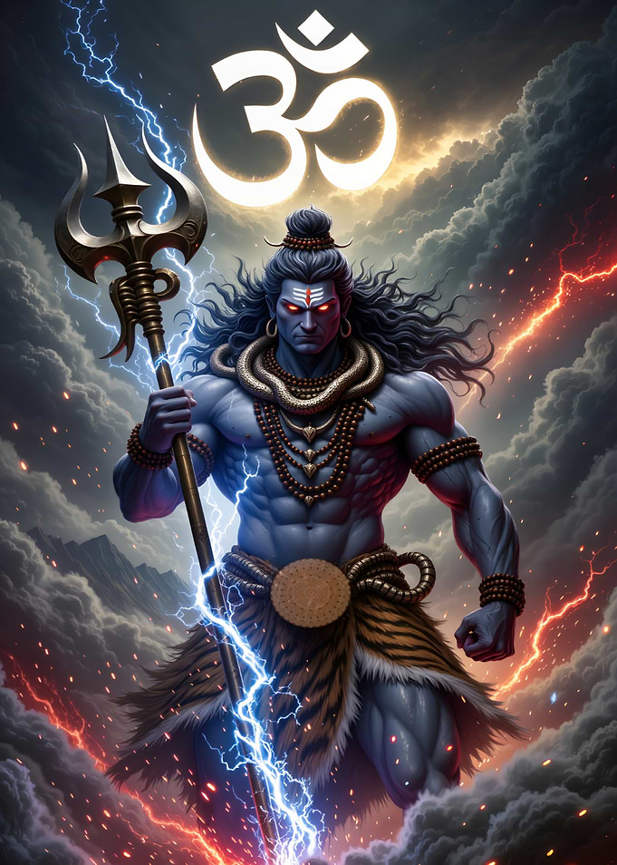 Lord Shiva with Trident and Om Symbol