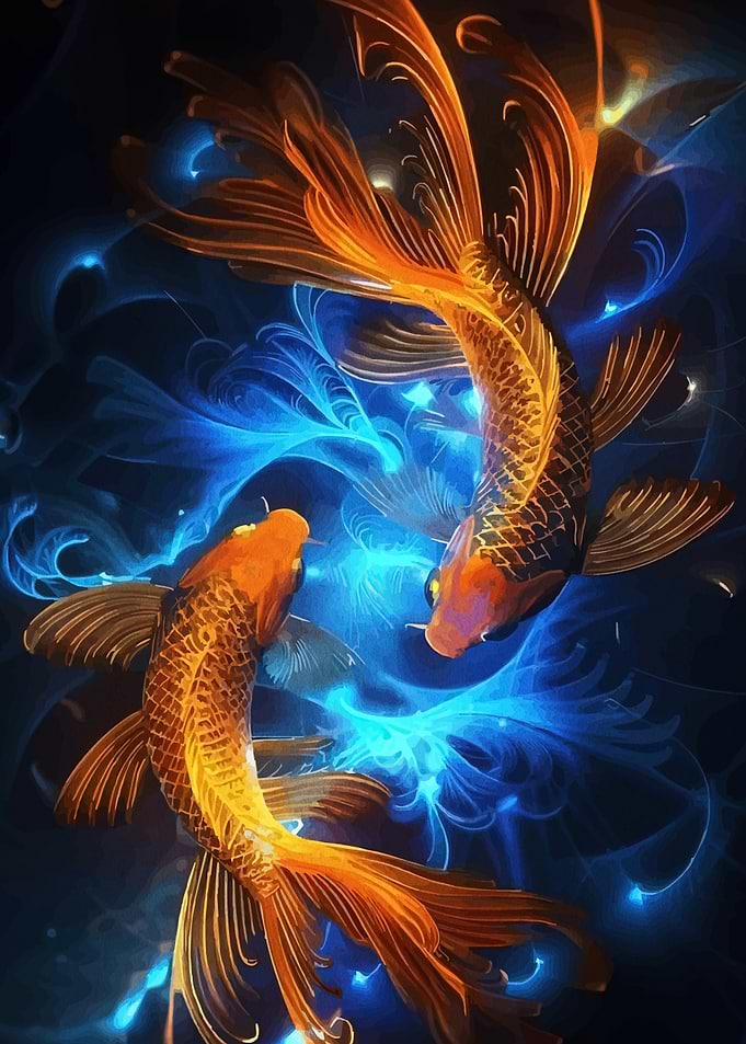 Golden Koi Fish in Blue Water