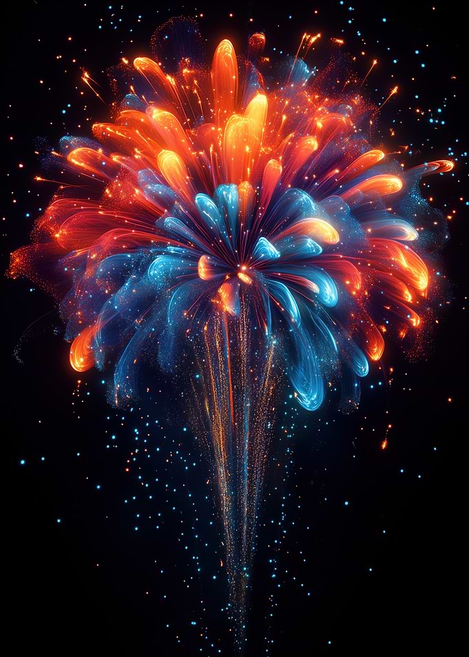 Vibrant Fireworks Display on Black Background