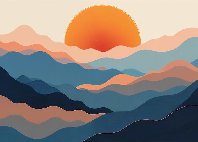 Abstract Mountain Landscape with Rising Sun
