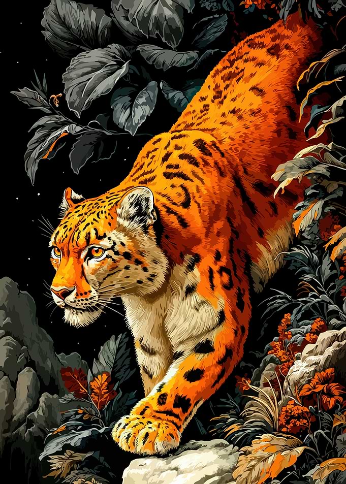 Orange Leopard in Dark Foliage