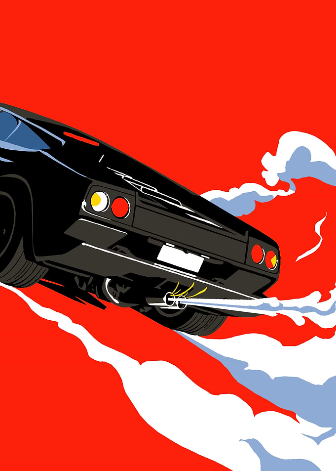 Black Car with Exhaust Smoke