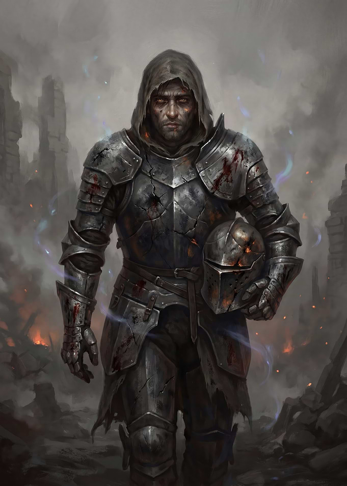 Wounded Knight in Ruined Landscape