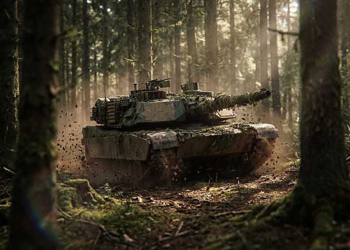 Camouflaged Tank in Forest