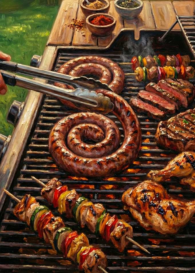 Braai: South African Barbecue Grill with Meats and Skewers