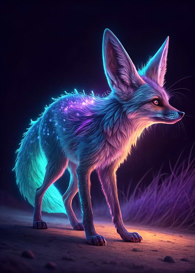 Neon Fennec Fox Portrait