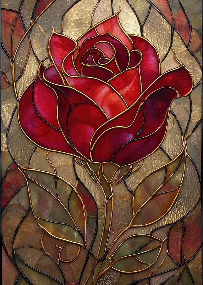 Stained Glass Red Rose