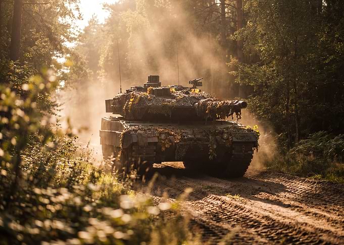 Camouflaged Tank in Forest