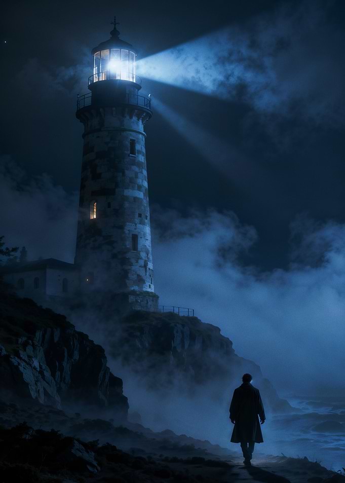 Lighthouse at Night with Figure