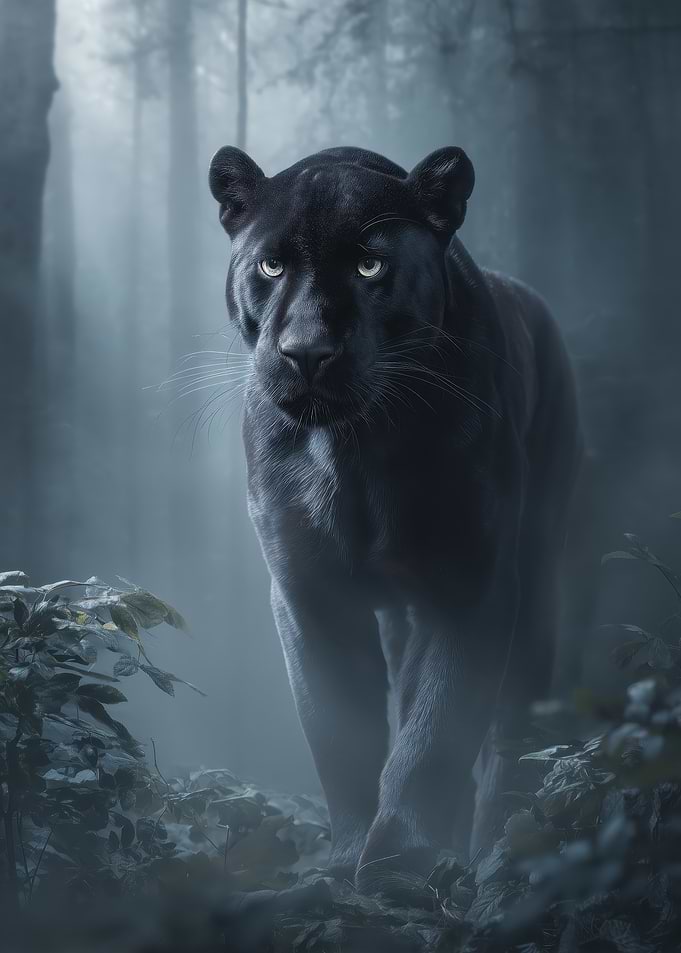 Black Panther in Misty Forest