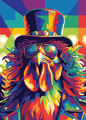 Colorful Rock Star Chicken Portrait