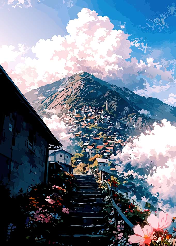 Mountain Village Anime Landscape