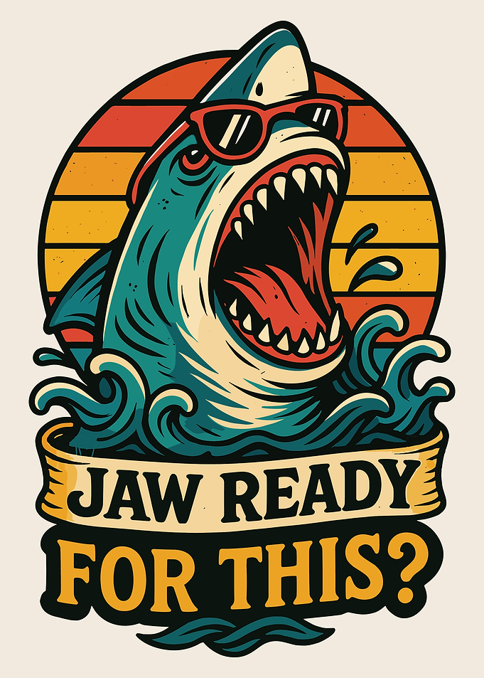 Jaw Ready For This Shark Poster Funny Shark Wall Art Retro Ocean Cartoon Print