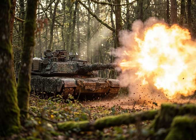 Tank firing in forest