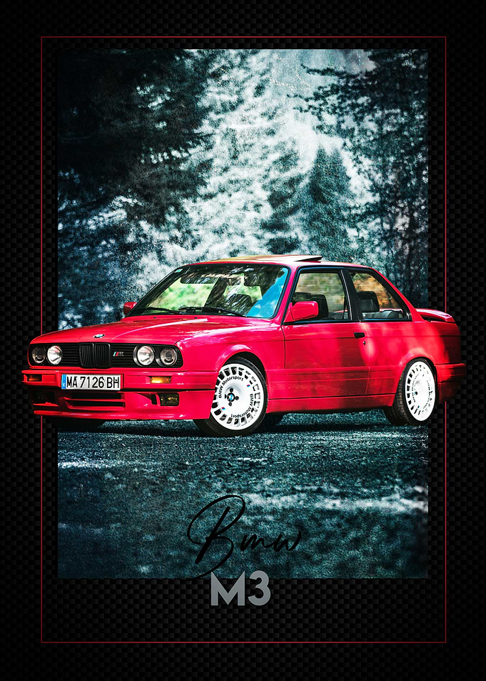 Red BMW M3 in Forest Carbon Poster
