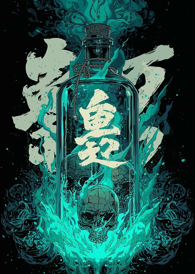 Killing Bottle with Flames Illustration