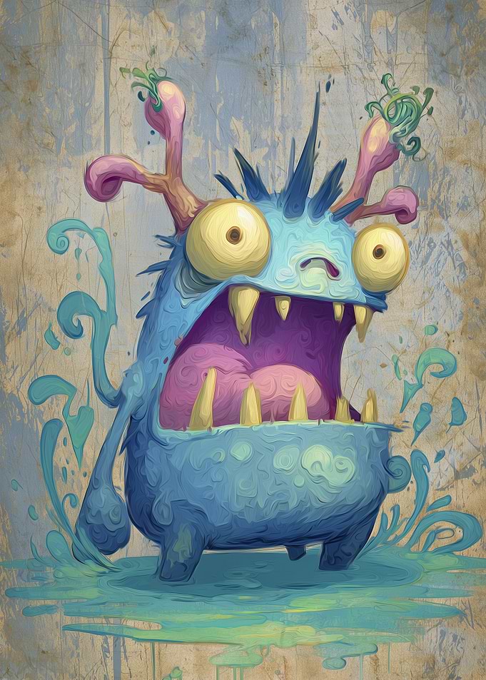 Blue Monster with Antlers and Spikes