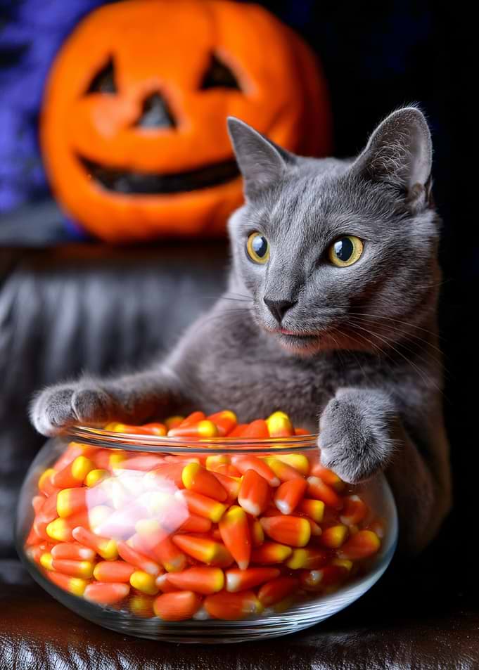Halloween Cat with Candy Corn