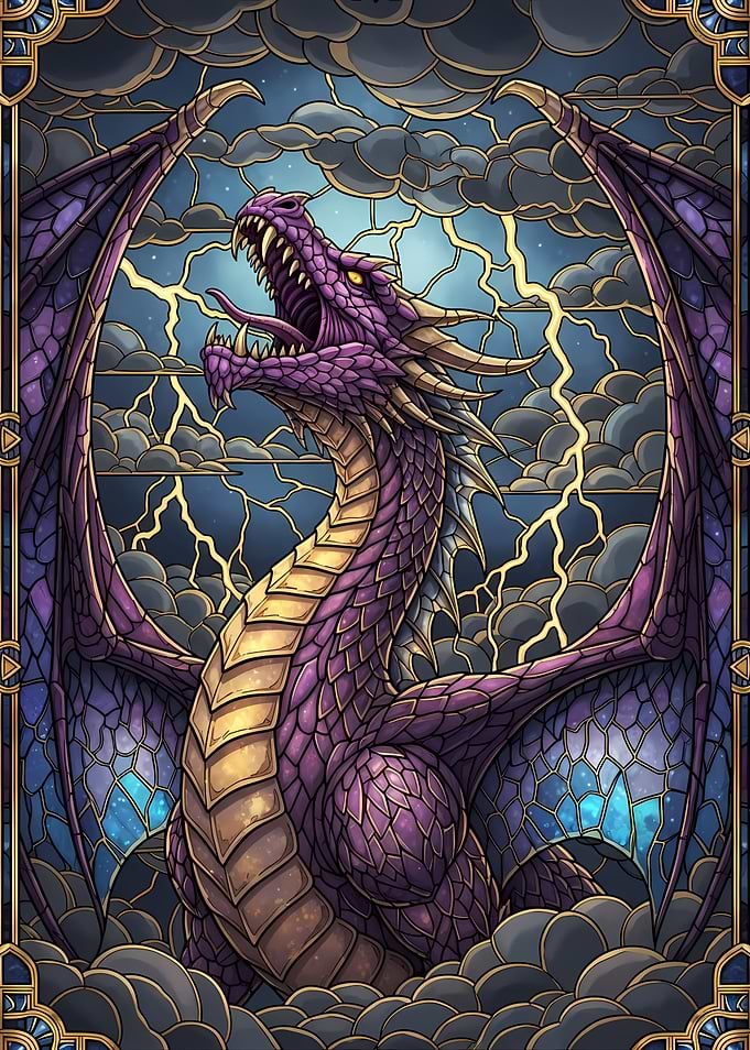 Purple Dragon Stained Glass Illustration