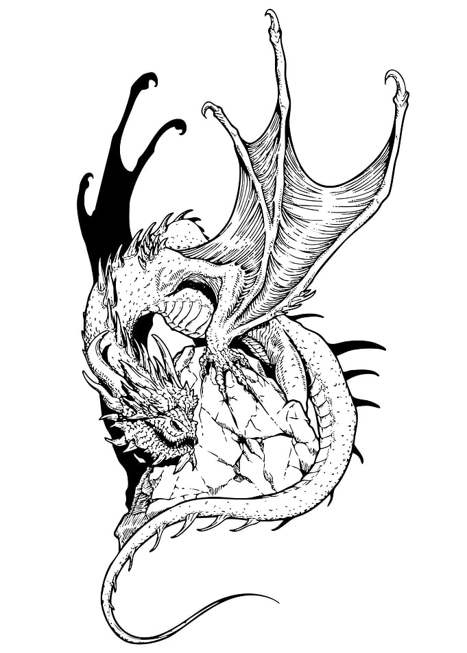 Dragon on Rock Black and White