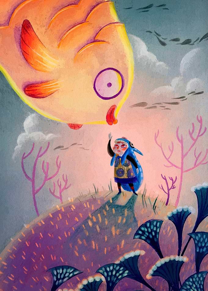 Girl and Giant Fish Illustration