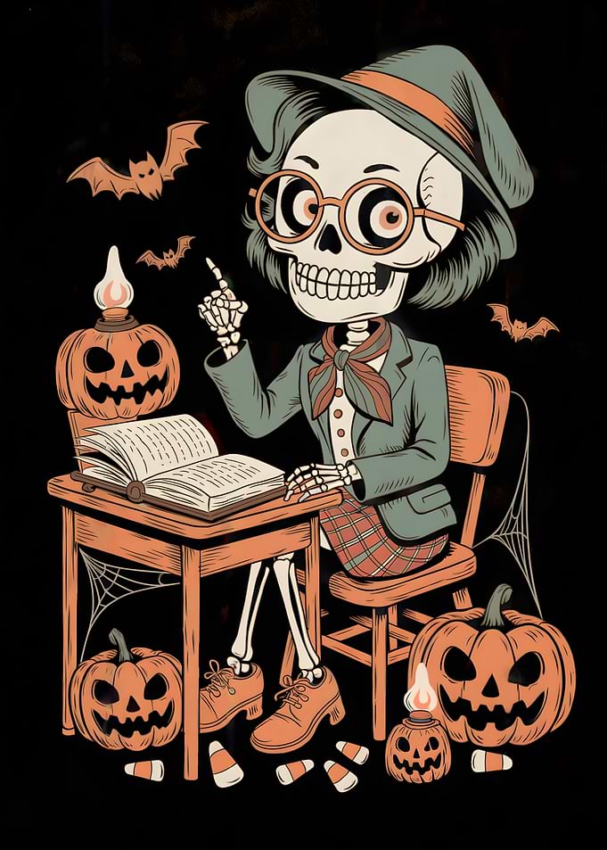 Halloween Skeleton Teacher Illustration