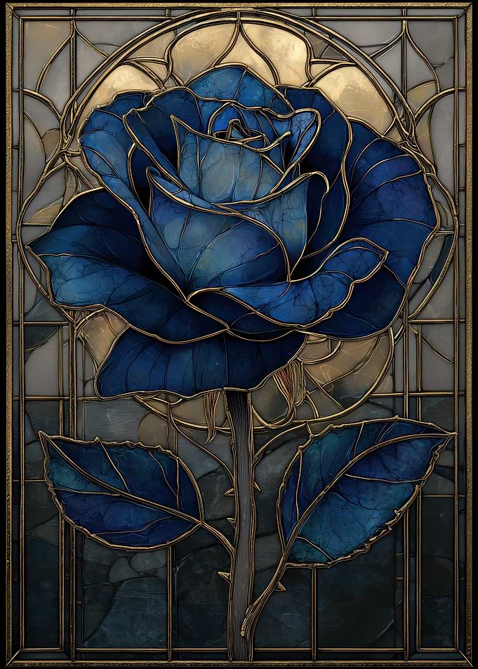 Blue Rose Stained Glass Art
