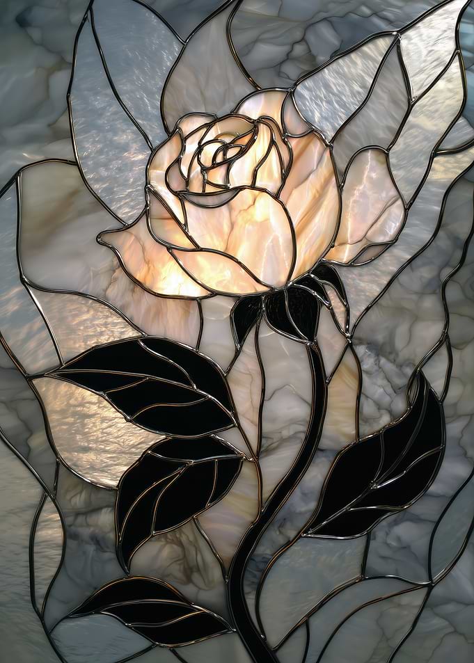 Stained Glass White Rose