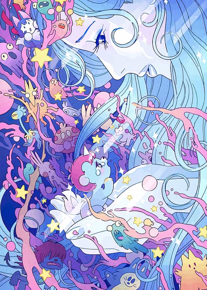 Underwater Dreamscape with Girl and Creatures