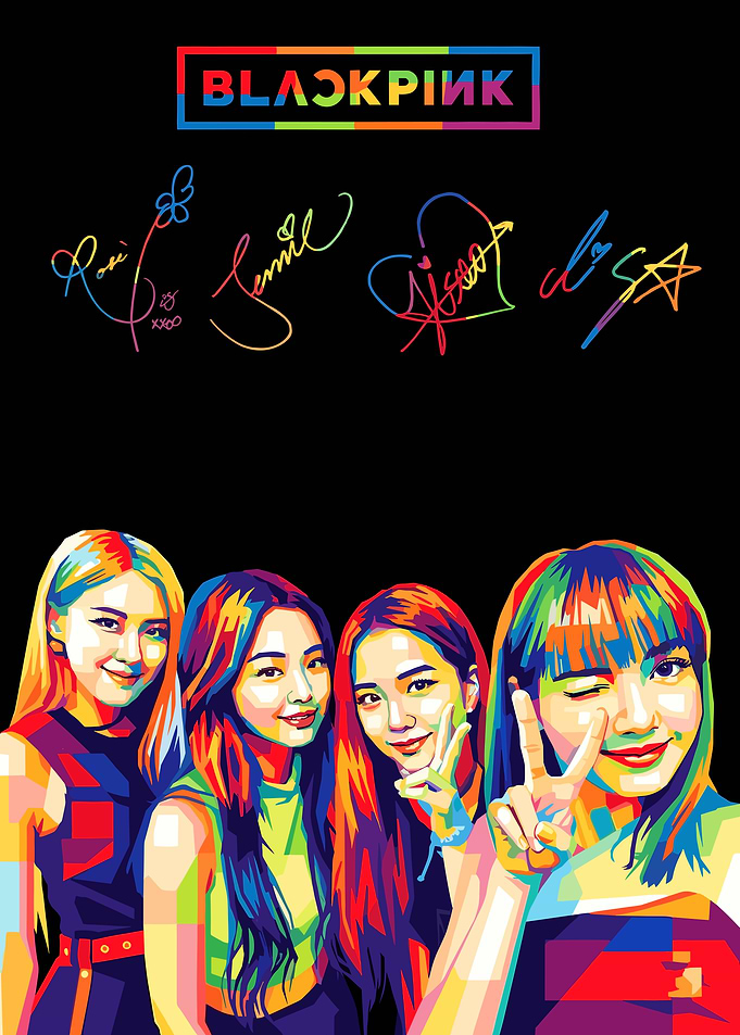Blackpink Pop Art Portrait with Signatures