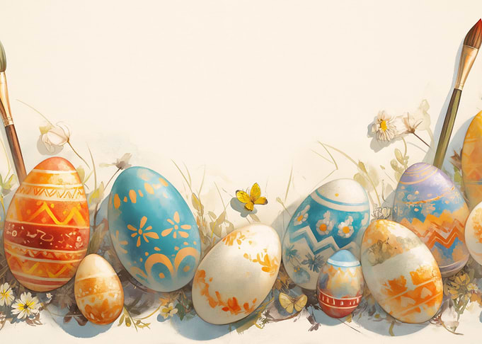 Watercolor Easter Eggs with Paintbrushes