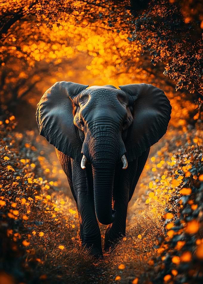 Elephant Walking Through Golden Field