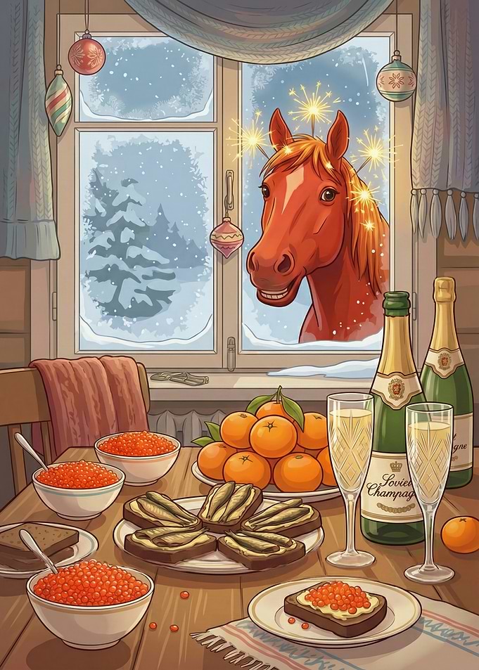 Festive Horse at Winter Window