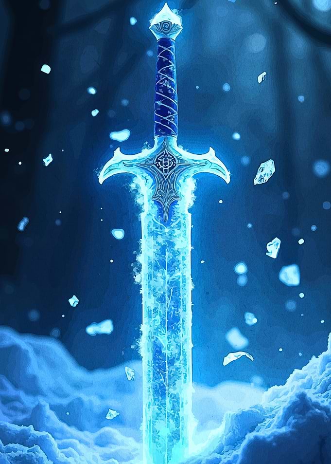 Glowing Blue Fantasy Sword in Snow