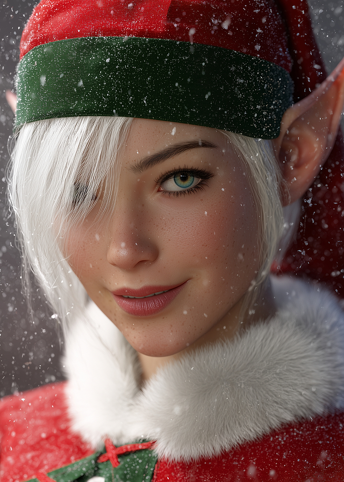 Christmas Elf Portrait in Snowfall
