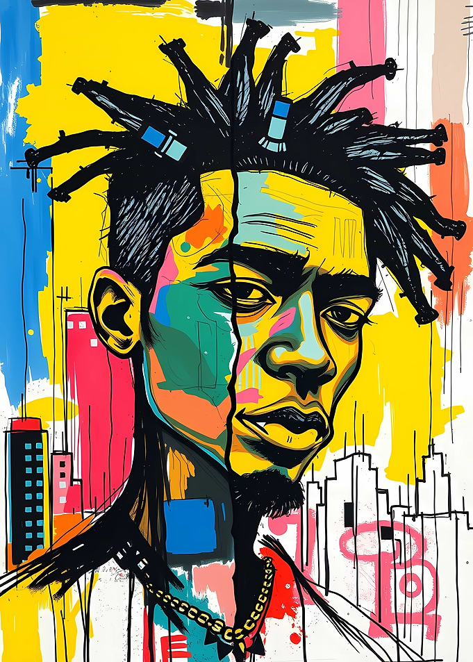 Colorful Portrait with Cityscape Background